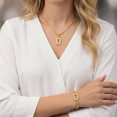 Altın Kaplama Gram Çerçeve Kolye Ucu Ve Gram Çerçeve Bileklik Kombini BND-155