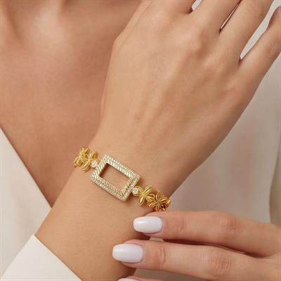 Altın Kaplama Gram Çerçeve Kolye Ucu Ve Gram Çerçeve Çiçekli Bileklik Kombini BND-154