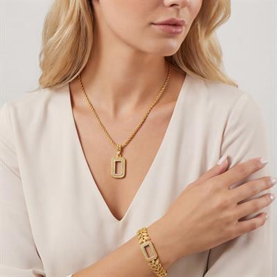 Altın Kaplama Gram Çerçeve Kolye Ucu Ve Gram Çerçeve Çiçek Desenli Bileklik Kombini BND-156