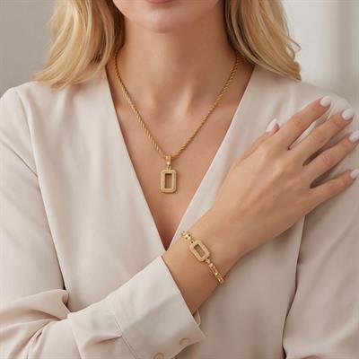 Altın Kaplama Gram Çerçeve Kolye Ucu Ve Gram Çerçeve Taşlı Bileklik Kombini BND-150