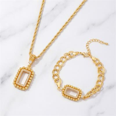 Altın Kaplama Gram Çerçeve Kolye Ucu Ve Gram Çerçeve Samanyolu Bileklik Kombini BND-153