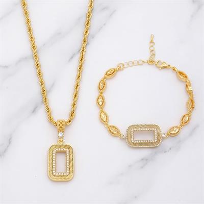 Altın Kaplama Gram Çerçeve Kolye Ucu Ve Gram Çerçeve Bileklik Kombini BND-155