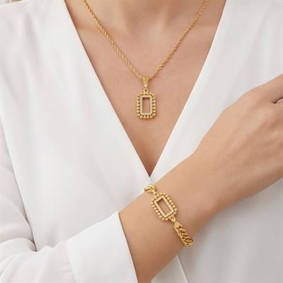 Altın Kaplama Gram Çerçeve Kolye Ucu Ve Gram Çerçeve Taşlı Figaro Bileklik Kombini BND-152