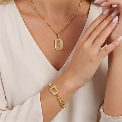 Altın Kaplama Gram Çerçeve Kolye Ucu Ve Gram Çerçeve Figaro Bileklik Kombini BND-157