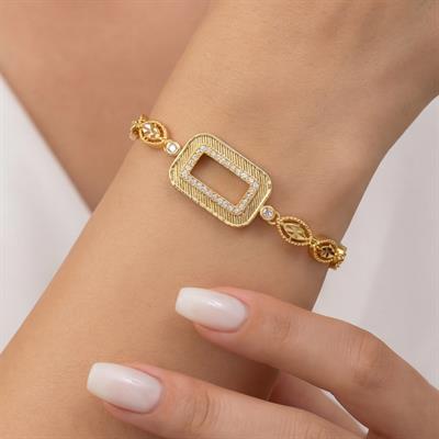 Altın Kaplama Gram Çerçeve Kolye Ucu Ve Gram Çerçeve Bileklik Kombini BND-155