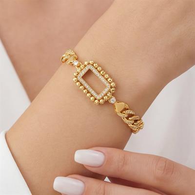 Altın Kaplama Gram Çerçeve Kolye Ucu Ve Gram Çerçeve Taşlı Figaro Bileklik Kombini BND-152