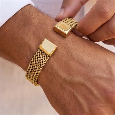 Altın Kaplama Halat Model Erkek Kelepçe Bileklik EBLK-415