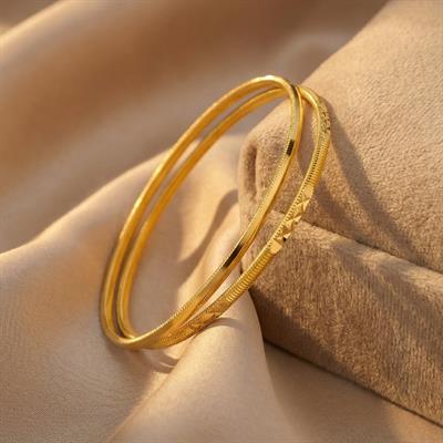 Altın Kaplama İmitasyon Ajda Bilezik  Ve Desenli Ajda Bilezik Kombin BND-125