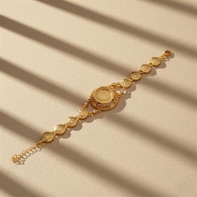 Altın Kaplama İmitasyon Çiçek Desenli Çeyrekli Bileklik BLK-1194