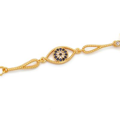 Altın Kaplama İmitasyon Çiçek Model Nazar Boncuklu Çeyrek Altınlı Bileklik BLK-1217