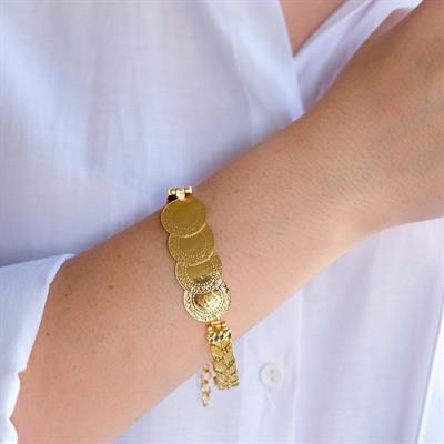 Altın Kaplama İmitasyon Dört Çeyrekli İşlemeli Kelepçe Bileklik BLZ-654