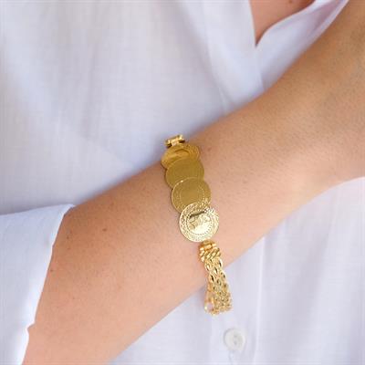 Altın Kaplama İmitasyon Dört Çeyrekli İşlemeli Kelepçe Bileklik BLZ-652