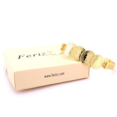 Altın Kaplama İmitasyon Dört Çeyrekli İşlemeli Kelepçe Bileklik BLZ-652