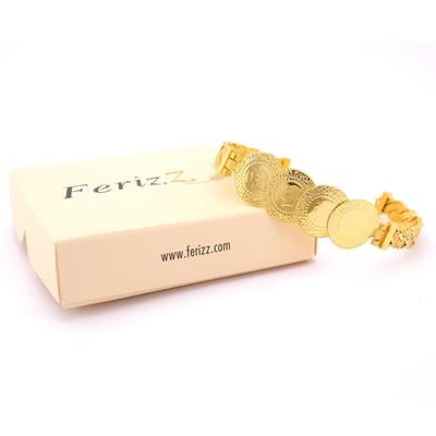 Altın Kaplama İmitasyon Dört Çeyrekli İşlemeli Kelepçe Bileklik BLZ-654