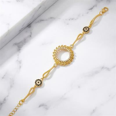 Altın Kaplama İmitasyon Güneş Model Nazar Boncuklu Çeyrek Çerçeveli Bileklik BLK-1218