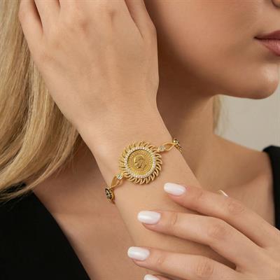Altın Kaplama İmitasyon Güneş Model Nazar Boncuklu Çeyrek Altınlı Bileklik BLK-1219