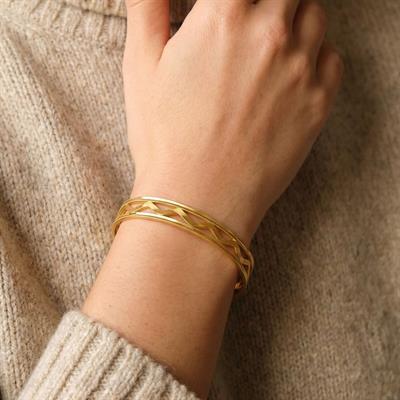 Altın Kaplama İmitasyon Oluklu Ve Zigzag Ajda Bilezik BLZ-3126