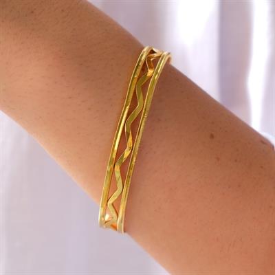 Altın Kaplama İmitasyon Oluklu Ve Zigzag Ajda Bilezik BLZ-3126