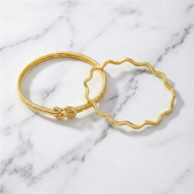 Altın Kaplama İmitasyon Zigzag Ajda Ve Düğüm Ajda Bilezik Kombin BND-132