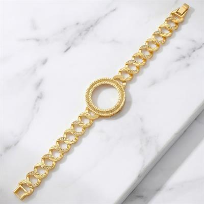 Altın Kaplama İmitasyon Zirkon Taşlı  Desenli Yarım Çerçeveli Zincir Bileklik BLK-1204