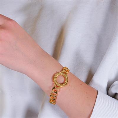 Altın Kaplama İmitasyon Zirkon Taşlı Desenli Çeyrek Çerçeve Bileklik BLK-1174