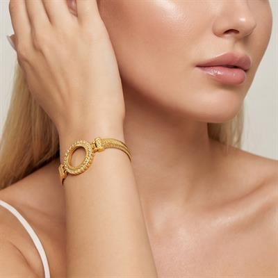 Altın Kaplama İmitasyon Zirkon Taşlı İşlemeli İtalyan  Çeyrek Çerçeve Bileklik BLK-1167