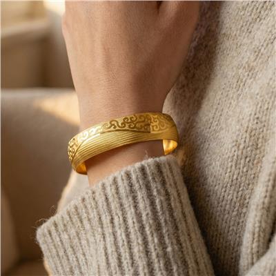 Altın Kaplama İşlemeli Bilezik 15 mm Kalınlık BLZ-1085