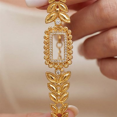 Gold-Plated Engraved Flower Patterned Gram Frame Bracelet BLK-1312