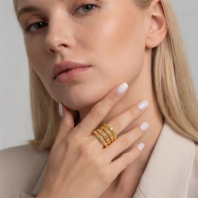 Altın Kaplama Kaburga Model İşlemeli Ayarlanabilir Kadın Yüzük YZK-525