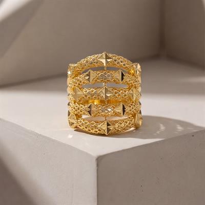 Altın Kaplama Kaburga Model İşlemeli Ayarlanabilir Kadın Yüzük YZK-525