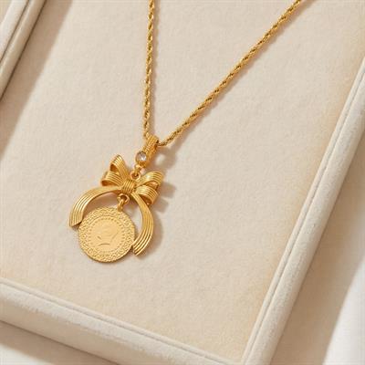Altın Kaplama Kurdeleli Çeyrek Kolye Ucu TGR-728