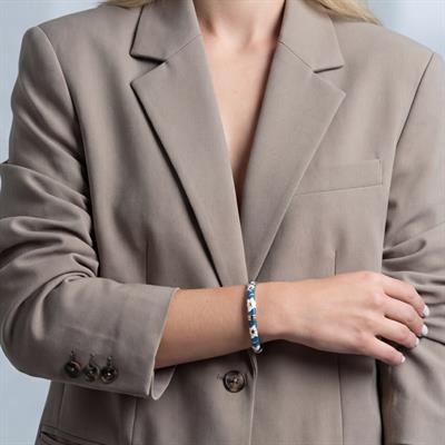 Altın Kaplama Mavi Çiçekli Mineli Kadın Kelepçe BLZ-662