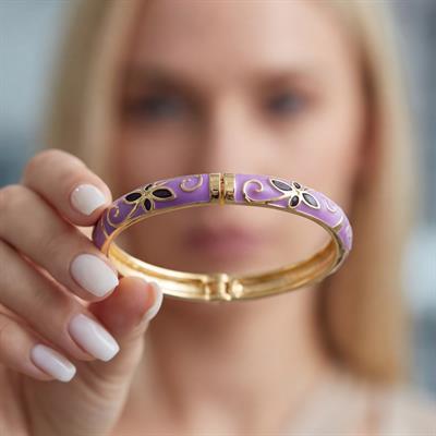 Altın Kaplama Mor Çiçekli Mineli Kadın Kelepçe BLZ-660