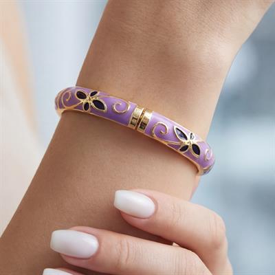 Altın Kaplama Mor Çiçekli Mineli Kadın Kelepçe BLZ-660