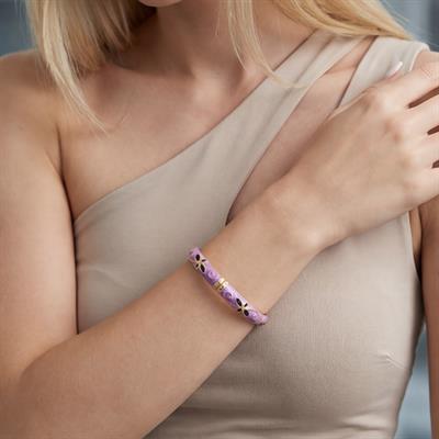 Altın Kaplama Mor Çiçekli Mineli Kadın Kelepçe BLZ-660