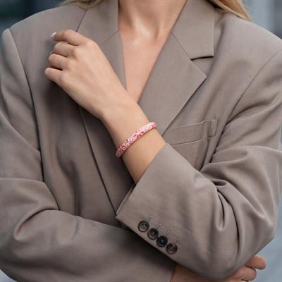 Altın Kaplama Pembe Çiçekli Mineli Kadın Kelepçe BLZ-659