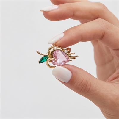 Altın Kaplama Pembe Zirkon Taşlı Kalp Model Broş BR-111
