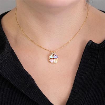 Altın Kaplama Renkli Taşlı Açılabilir Yonca Kolye KLY-568