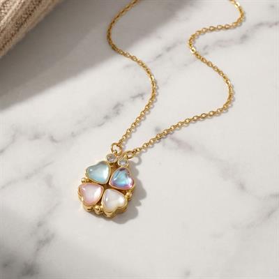 Altın Kaplama Renkli Taşlı Açılabilir Yonca Kolye KLY-568