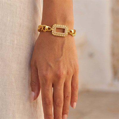 Altın Kaplama Samanyolu Model Taşlı İşlemeli Gram Çerçeve Bileklik BLK-1367