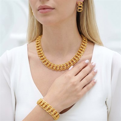 Altın Kaplama Samanyolu Model Örgü Kolye Küpe Bileklik Set SET-170