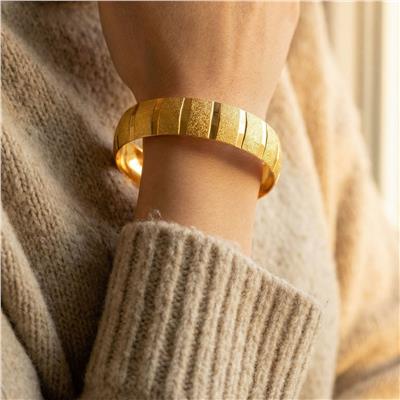 Altın Kaplama Simli Kalın Çizgili 1.5 cm Bilezik BLZ-3138