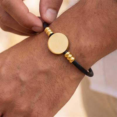 Altın Kaplama Siyah Erkek Bileklik EBLK-356