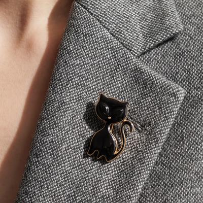 Altın Kaplama Siyah Kedi Modelli Broş BR-109