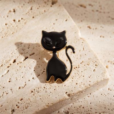 Altın Kaplama Siyah Kedi Modelli Broş BR-109