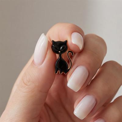 Altın Kaplama Siyah Kedi Modelli Broş BR-109