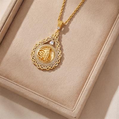 Altın Kaplama Taşlı Sonsuzluk Model Tuğralı Kolye Ucu TGR-743