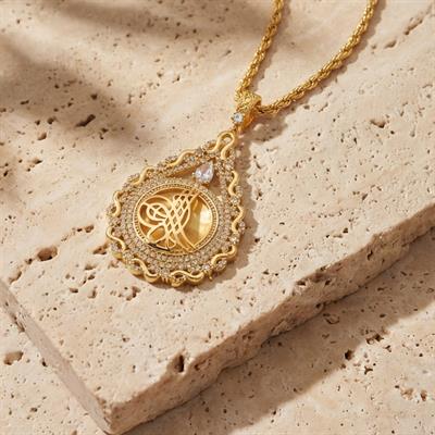 Altın Kaplama Taşlı Sonsuzluk Model Tuğralı Kolye Ucu TGR-743