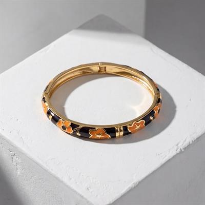 Altın Kaplama Turuncu- Siyah Çiçekli Mineli Kadın Kelepçe BLZ-661