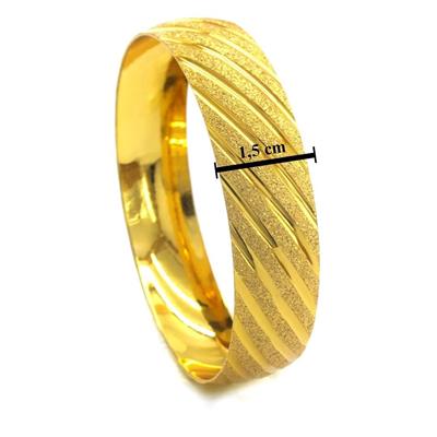 Altın Kaplama Yan Çizgili Simli 1.5 cm Bilezik BLZ-3070